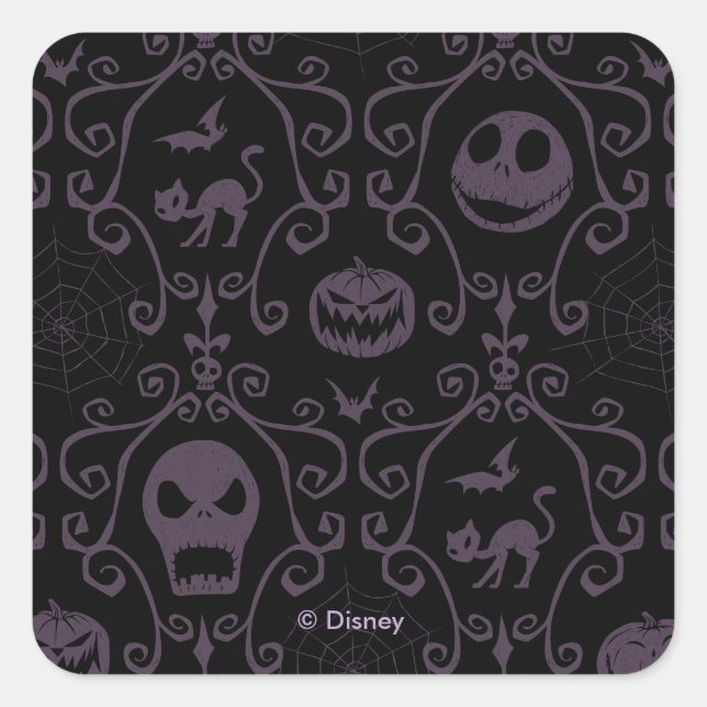 Jack Skellington Halloween Filigree Pattern Square Sticker (Front)