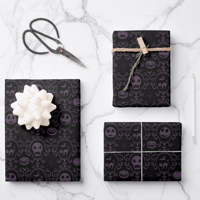 Jack Skellington Halloween Filigree Pattern Wrapping Paper Sheets (Front)