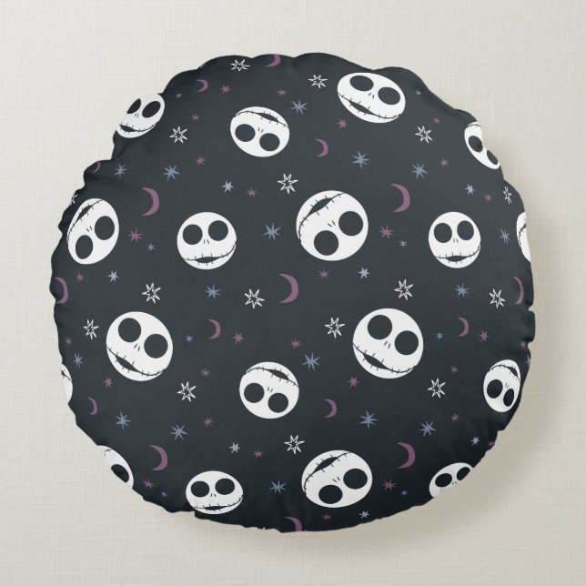 Jack Skellington Head & Stars Pattern Round Pillow (Front)