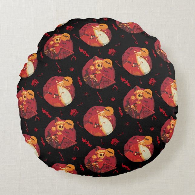 Jack Skellington & Santa Claus Pattern Round Pillow (Front)