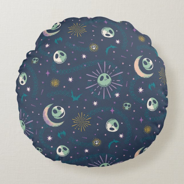 Jack Skellington Sun, Moon, & Stars Tarot Pattern Round Pillow (Front)