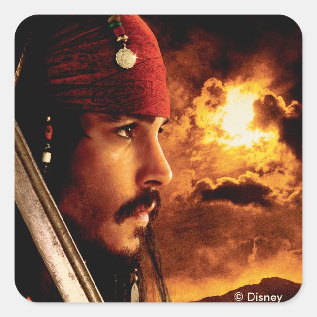 Jack Sparrow Side Face Shot Square Sticker (Front)