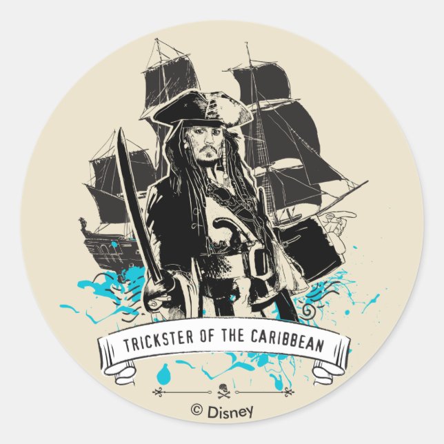 Jack Sparrow - Trickster of the Caribbean Classic Round Sticker (Front)