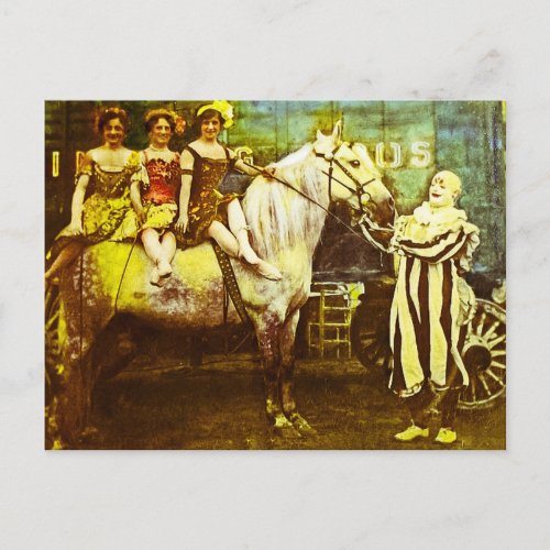 Jack the Clown and the Three Queens Vintage Circus Postcard