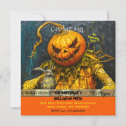 Jack the Scary Creepy Pumpkin 4 Halloween Costume  Invitation