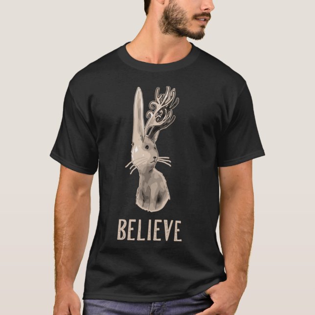 Jackalope BELIEVE Magical Creature Mythological Fa T-Shirt (Front)