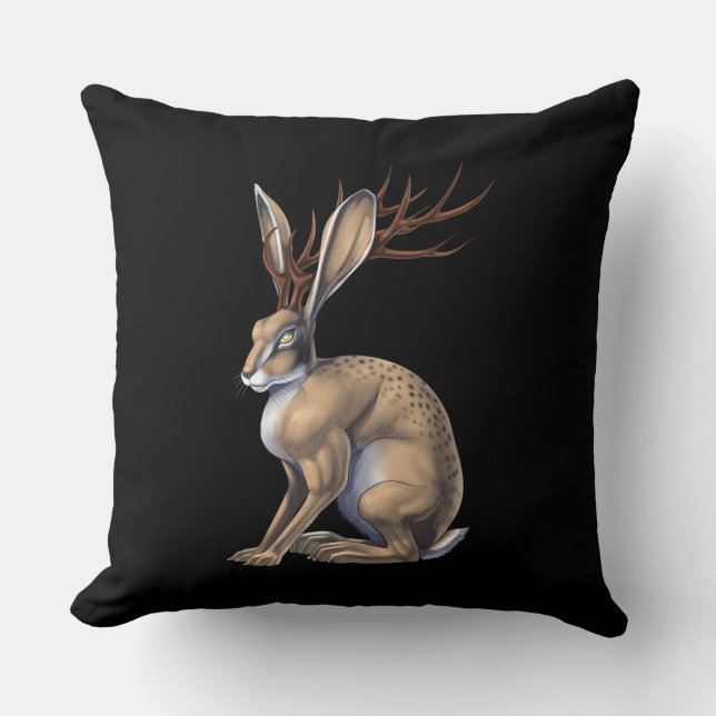 Jackalope Cryptid Animal Throw Pillow (Front)