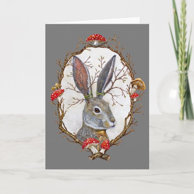 Jackalope in woodland border card (Front)
