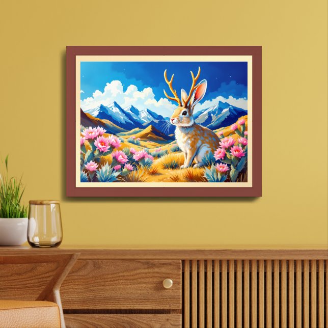 Jackalope Rocky Mountains Cactus Abstract Framed Art (Living Room)
