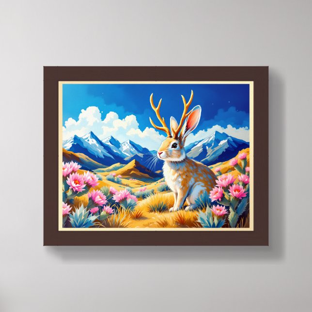 Jackalope Rocky Mountains Cactus Abstract Framed Art (Framed Front)