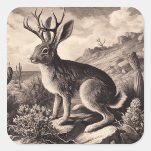 Jackalope Vintage Illustration Square Sticker