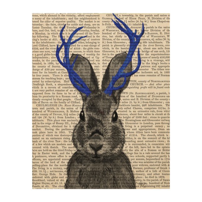 Jackalope with Blue Antlers Wood Wall Decor (Front)