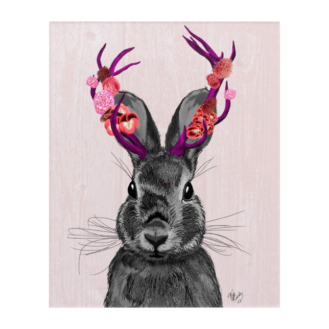 Jackalope with Pink Antlers Acrylic Print (Front)