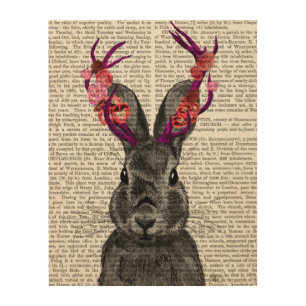 Jackalope with Pink Antlers Wood Wall Art