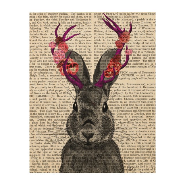Jackalope with Pink Antlers Wood Wall Art (Front)