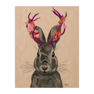 Jackalope with Pink Antlers Wood Wall Decor