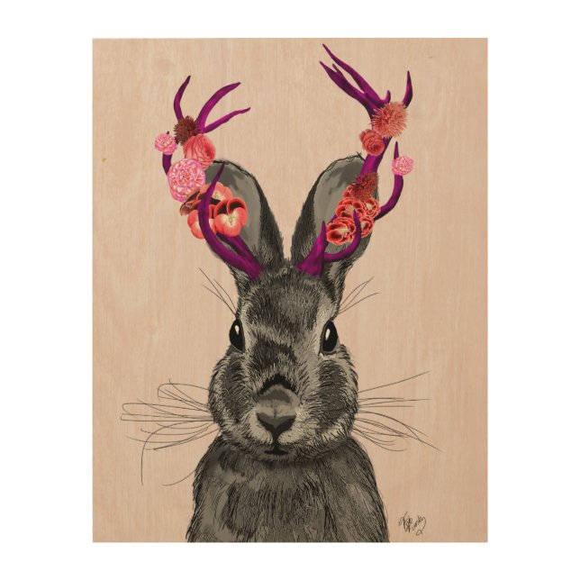 Jackalope with Pink Antlers Wood Wall Decor (Front)