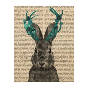 Jackalope with Turquoise Antlers Wood Wall Decor