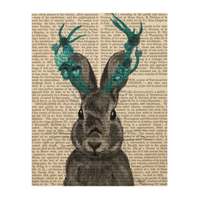Jackalope with Turquoise Antlers Wood Wall Decor (Front)
