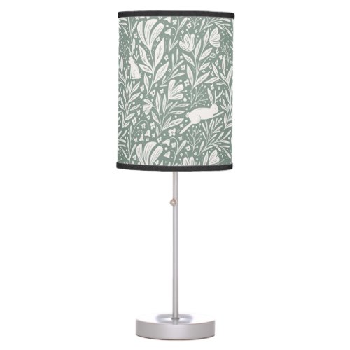 Jackalopes _ antlered rabbits and flowers _ sage  table lamp