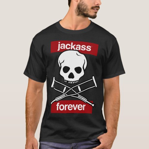 Jackass Forever Red Skull And Crutches Warning Log T_Shirt