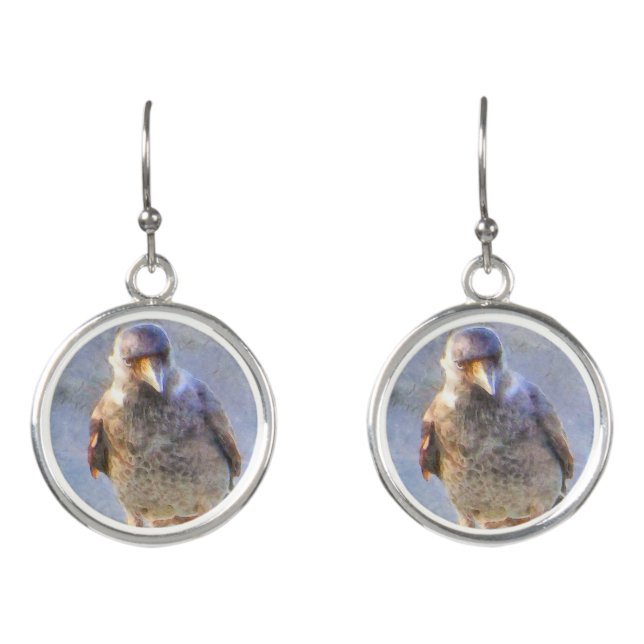 Jackdaw Watercolor Earrings (Front)