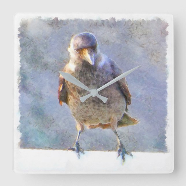 Jackdaw Watercolor Square Wall Clock (Front)