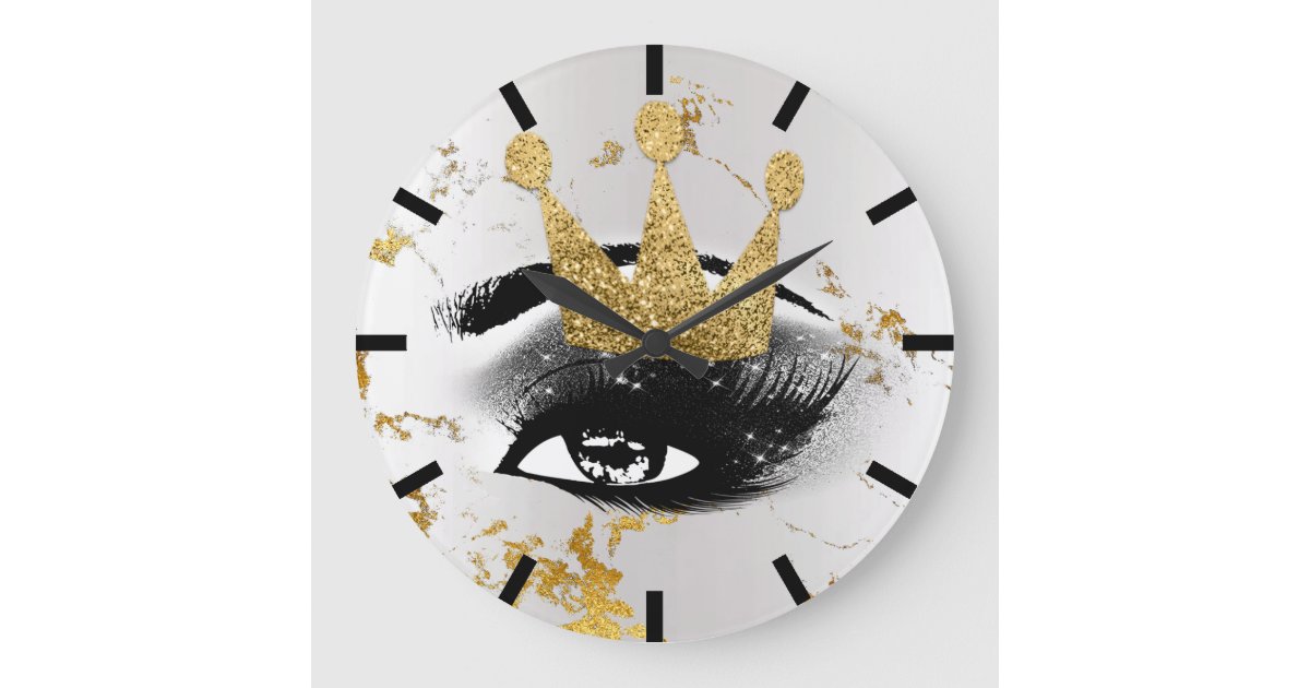 Jacke Princess Of Lashes Silver Gray Gold Marble Large Clock | Zazzle