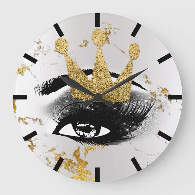 Jacke Princess Of Lashes Silver Gray Gold Marble Large Clock | Zazzle