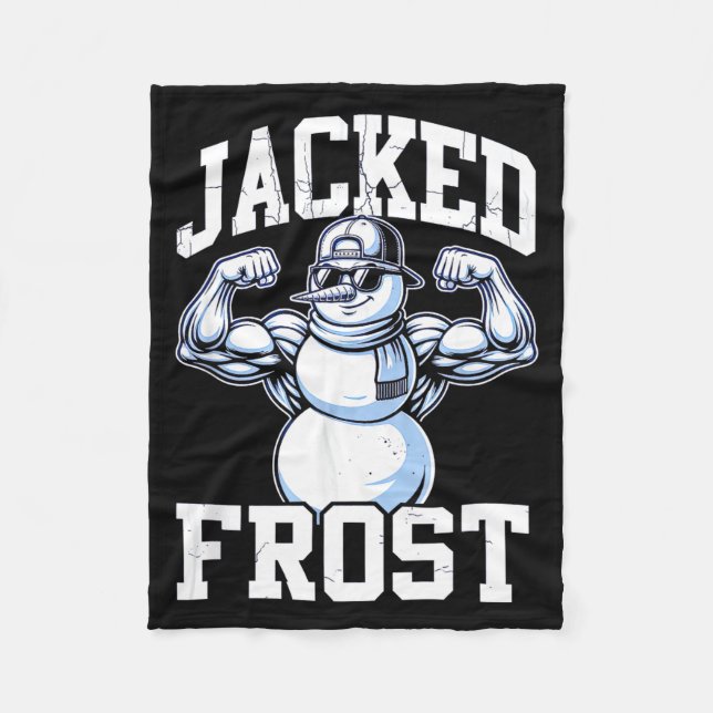 Jacked Frost Muscular Snowman Vintage Gym  Fleece Blanket (Front)