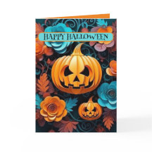 Jackolantern And Flowers, 5" x 7" Folded Card