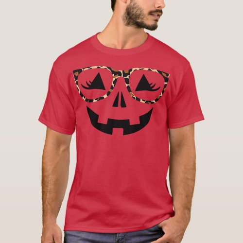 JackOLantern Pumpkin Face Eyelashes Cheetah Glasse T_Shirt