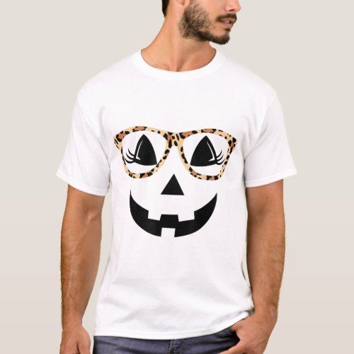 JackOLantern Pumpkin Halloween Leopard Eyelashes G T_Shirt