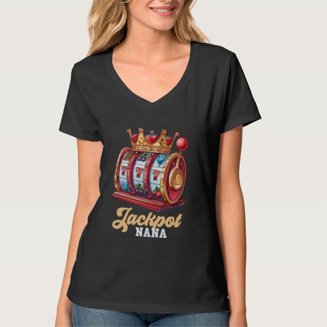 JACKPOT Granny Slot Machine Gambler Casino Grandma T-Shirt (Front)
