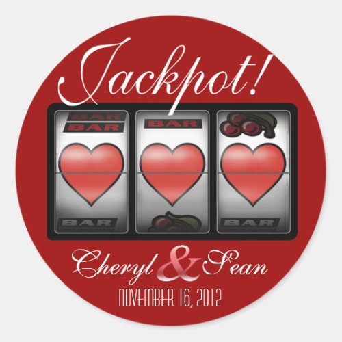 Jackpot Hearts Were Doing It In Vegas Large Classic Round Sticker