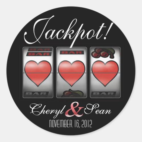 Jackpot Hearts Were Doing It In Vegas Large Classic Round Sticker