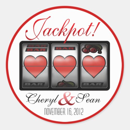 Jackpot Hearts Were Doing It In Vegas Small Classic Round Sticker