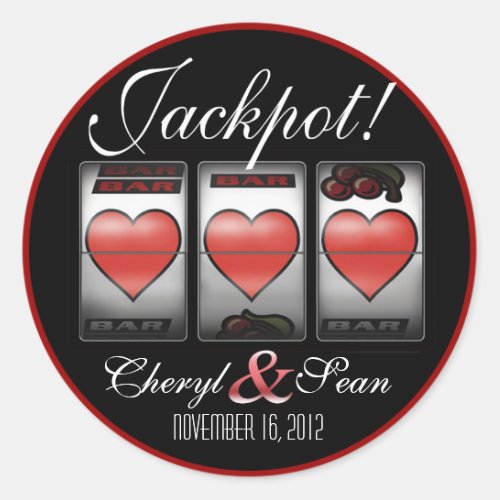 Jackpot Hearts Were Doing It In Vegas Small Classic Round Sticker