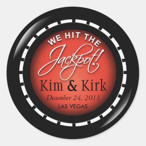 Jackpot Las Vegas Newlyweds Casino Chip Classic Round Sticker