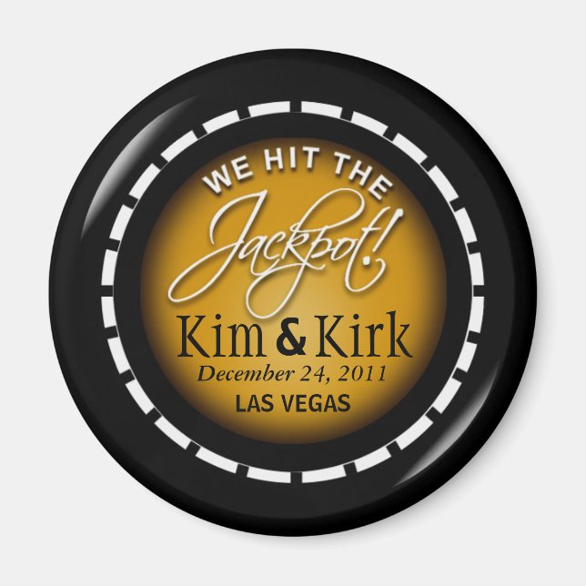 Jackpot! Vegas Newlyweds Casino Chip Magnet Favor (Front)