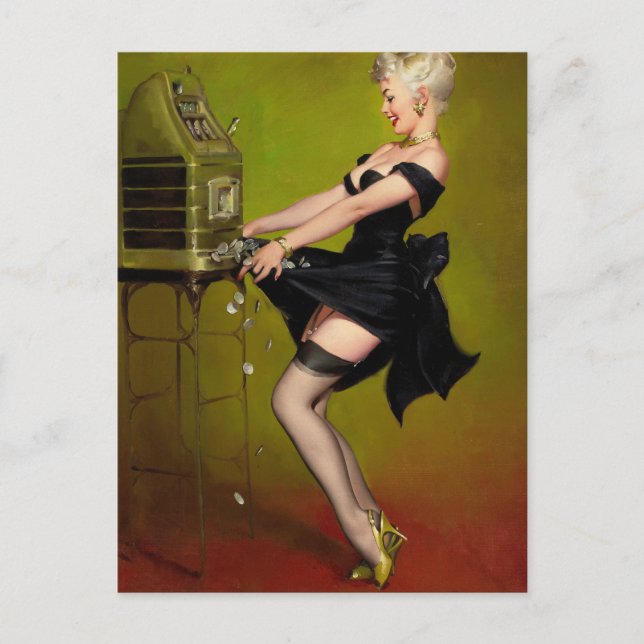 Jackpot Woman Art Pinup Postcard (Front)