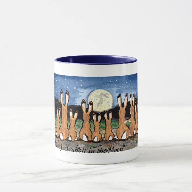 Jackrabbit Family Watching the Moon, Coffee Mug (Center)