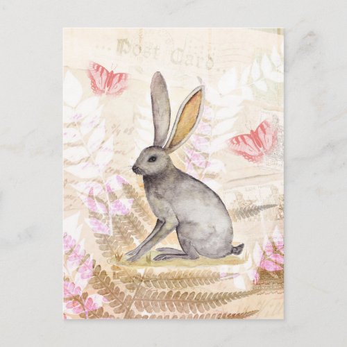 Jackrabbit watercolor vintage collage background postcard