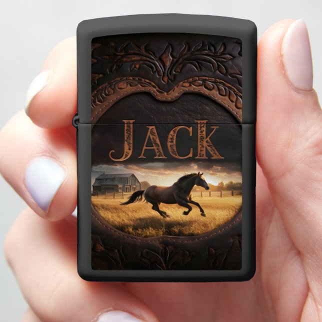 Jack's Horse Running Through Field Zippo Lighter (In Hand)
