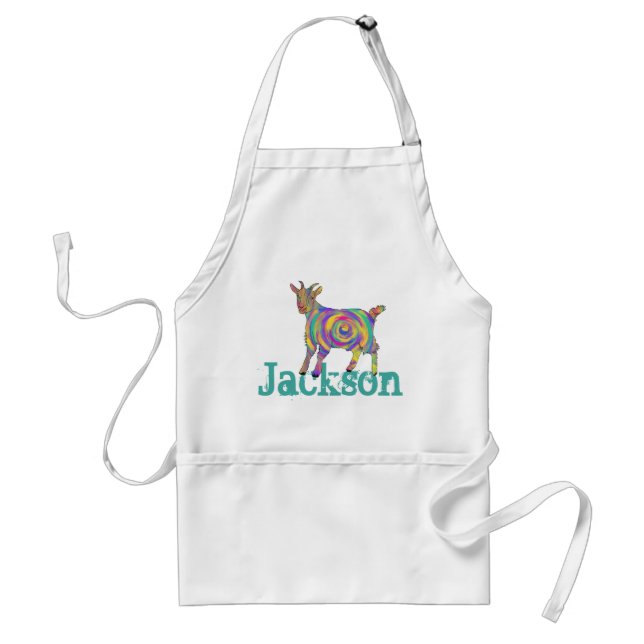 Jackson Add Name Rainbow Spiral Goat Animal Art Adult Apron (Front)