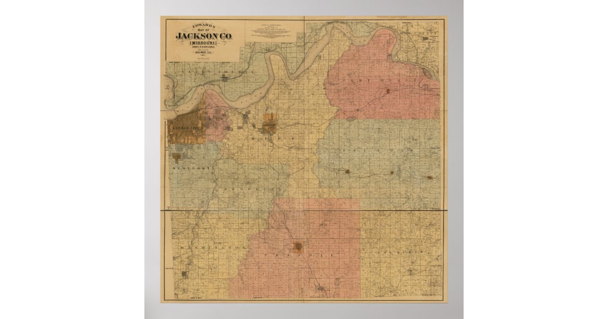 Jackson County, Missouri Antique Map Poster Zazzle