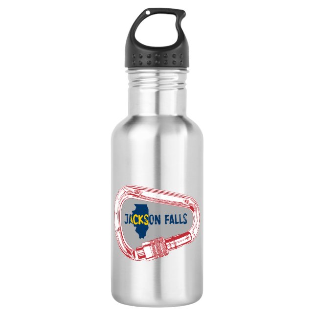 Jackson Falls Illinois Rock Climbing Carabiner Stainless Steel Water Bottle (Front)