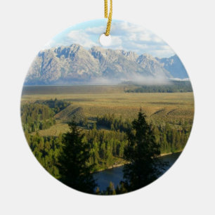 Jackson Hole Mountains and River Ceramic Ornament