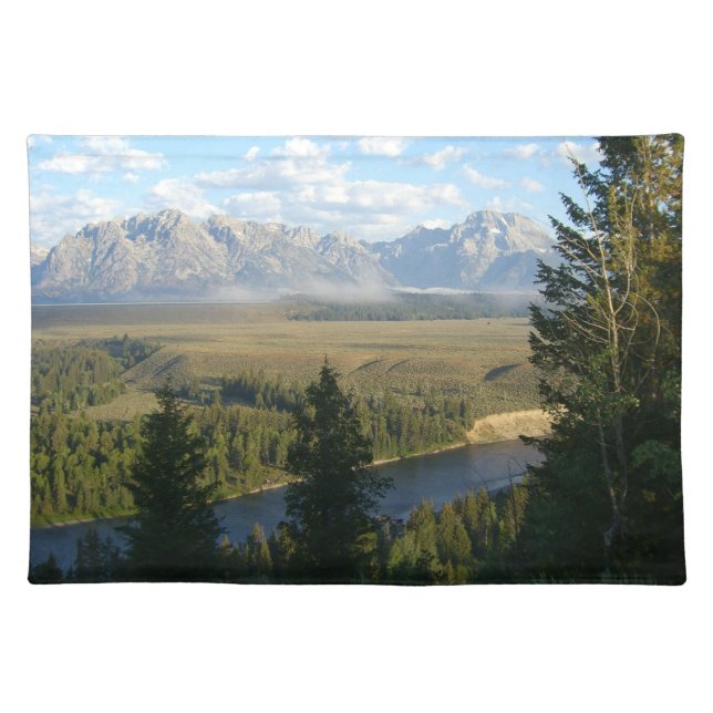Jackson Hole Mountains and River Cloth Placemat (Front)