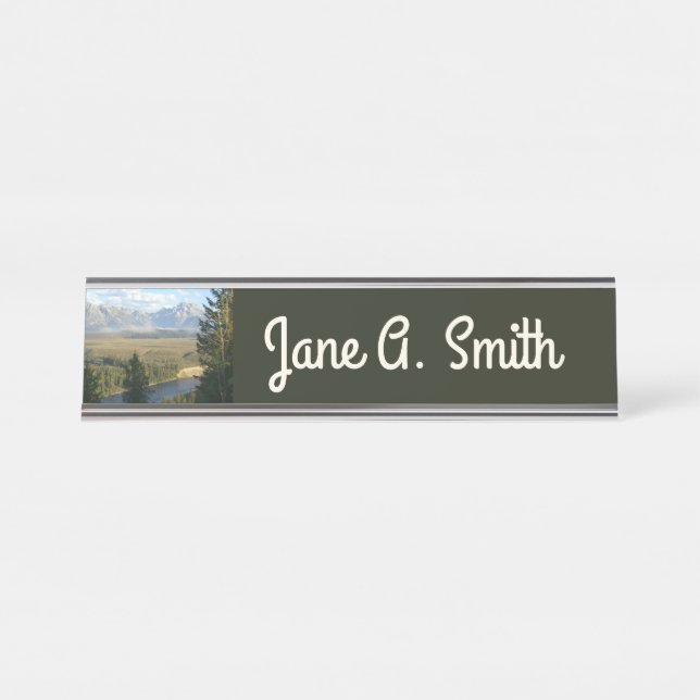 Jackson Hole Mountains and River Desk Name Plate (Front)